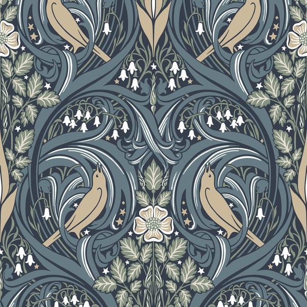 Galerie Wallpaper Product code: ET12212 - Arts and Crafts Wallpaper Collection - Blue Olive Beige Colours -  