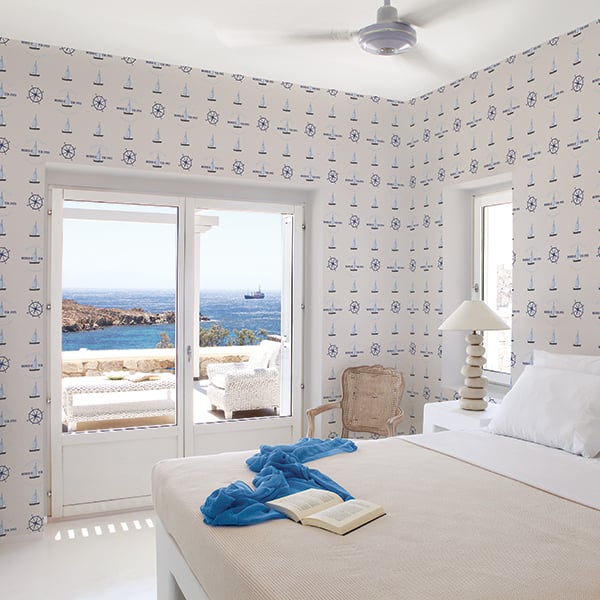Galerie Wallpaper Product code: G23031R - Deauville 2 Wallpaper Collection - Navy Blue Sky Blue Beige Colours -  