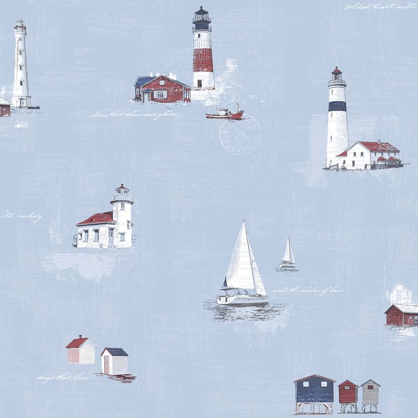 Galerie Wallpaper Product code: G23313 - Deauville 2 Wallpaper Collection - Sky Blue Red White Colours -  