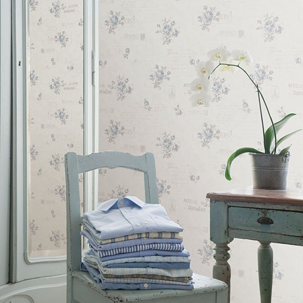 Galerie Wallpaper Product code: G45081R - Vintage Rose Wallpaper Collection - Blue Cream Colours -  