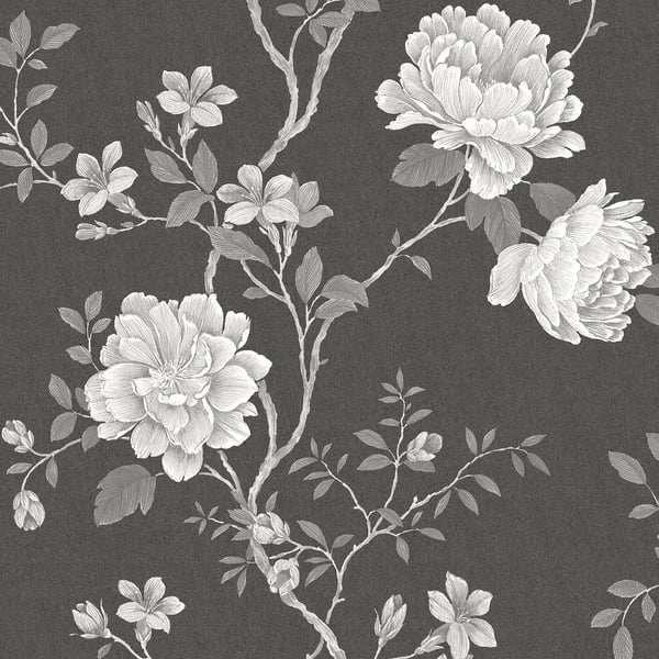 Galerie Wallpaper Product code: G45302 - Vintage Roses Wallpaper Collection - Black Silver Grey White Colours -  