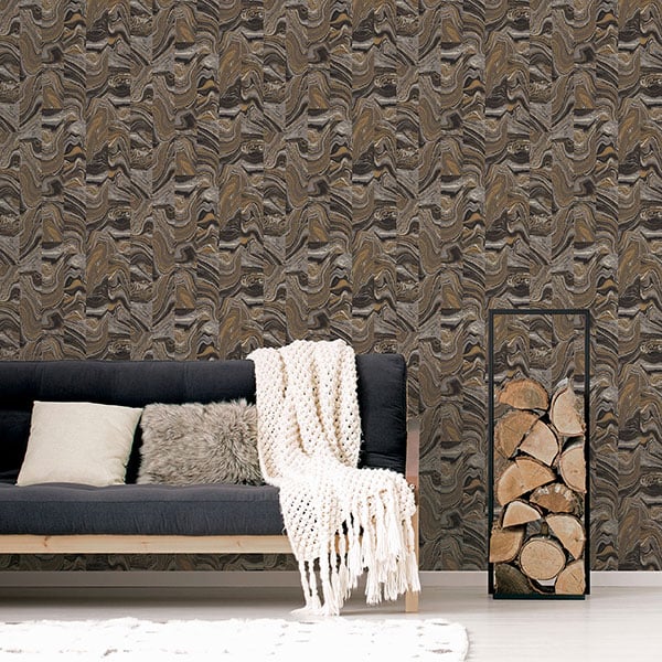 Galerie Wallpaper Product code: G67975R - Organic Textures Wallpaper Collection - Black Gold Colours -  