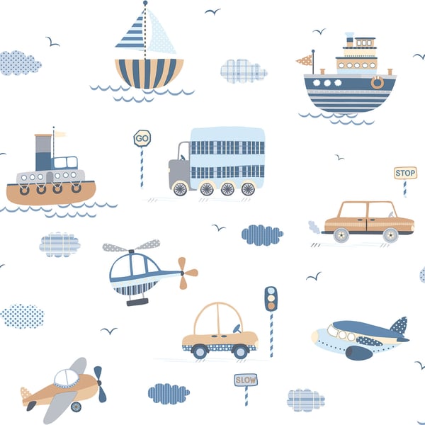 Galerie Wallpaper Product code: G78416 - Tiny Tots 2 Wallpaper Collection - Brown Sky Blue Navy Colours -  