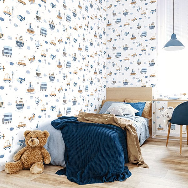 Galerie Wallpaper Product code: G78416R - Tiny Tots 2 Wallpaper Collection - Brown Sky Blue Navy Colours -  
