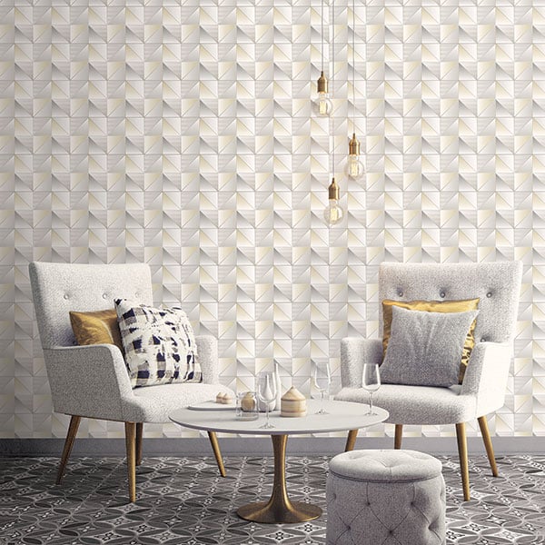 Galerie Wallpaper Product code: GX37631R - Geometrix Wallpaper Collection - Cream Silver Colours -  