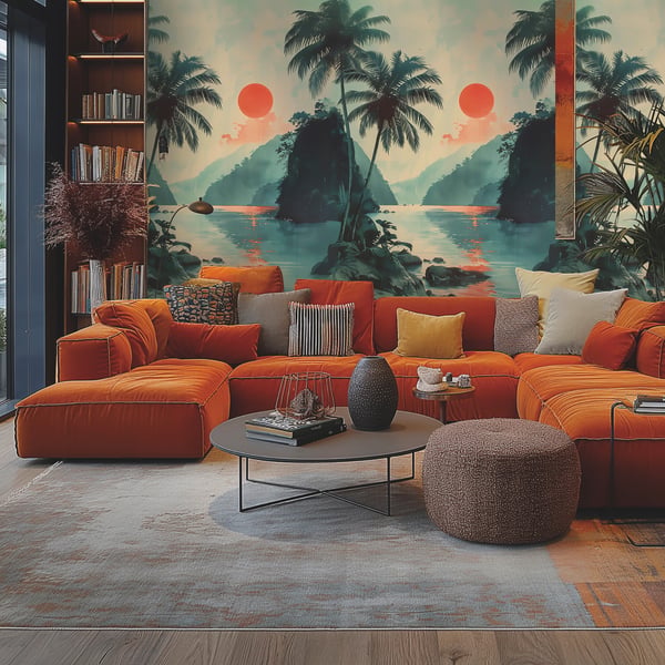 Galerie Wallpaper Product code: HZ62093M_2 - Horizon Wallpaper Collection - Green Orange Colours -  