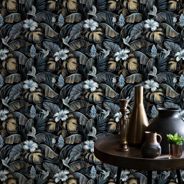 Galerie Wallpaper Product code: NHW1003_2 - Enchanted Wallpaper Collection - Blue Tan Black Colours -  
