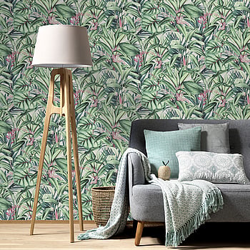 Galerie Wallcoverings Product Code AM30003 - Amazonia Wallpaper Collection - Green Pink Colours -  