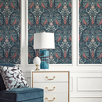 Galerie Wallcoverings Product Code ET12222 - Arts and Crafts Wallpaper Collection - Blue Coral Colours -  