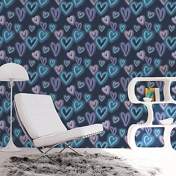 Galerie Wallcoverings Product Code G78575 - Kids & Teens Wallpaper Collection - Navy Purple Turquoise Mica Colours -  