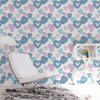 Galerie Wallcoverings Product Code G78576 - Kids & Teens Wallpaper Collection - White Purple Turquoise Mica Colours -  