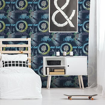 Galerie Wallcoverings Product Code G78595 - Kids & Teens Wallpaper Collection - Navy Green Turquoise Metallic Colours -  