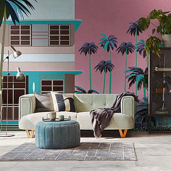 Galerie Wallcoverings Product Code WH45259M - Welcome Home Murals Wallpaper Collection - Blue, Multi-coloured, Pink Colours -  